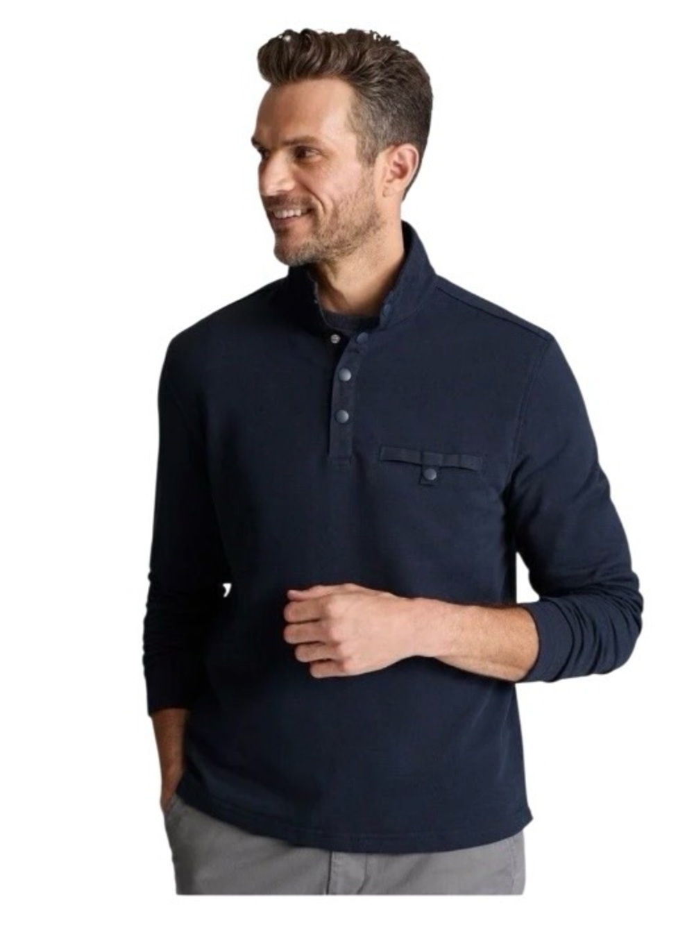 Untuckit Parkson Navy Blue 4 Button Snap Pullover Sweater